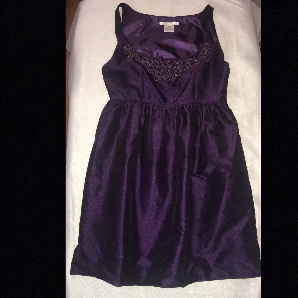 Purple Empire Waist Satin Dress